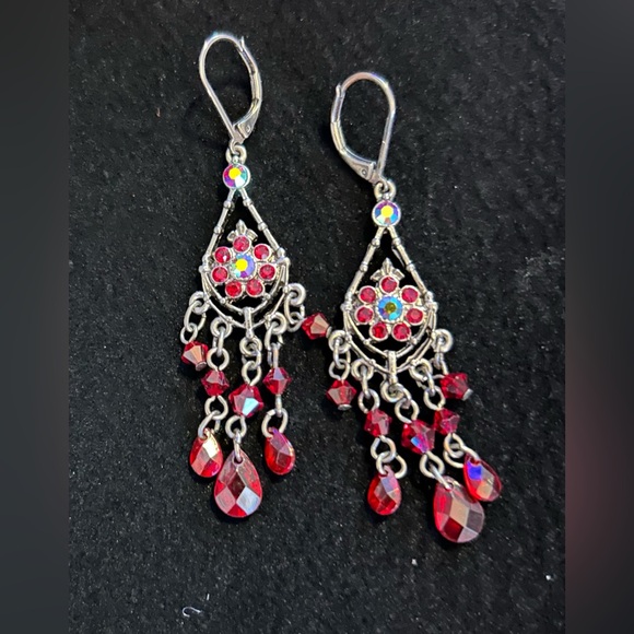 Beautiful 1928 Black & red stone dangle earrings - Picture 2 of 5
